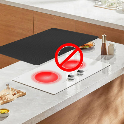 Stove Top Cover for Electric Stove - Food Grade Ceramic Stove top Cover,Silicone XXL Dish Drying Mat, Glass Cooktop Covers, Flat RV Range top Mats (Black,28x20)