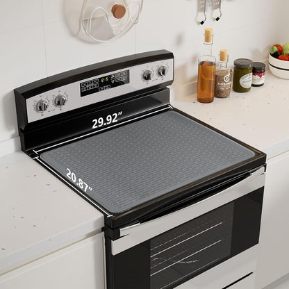 Stove Top Cover for Electric Stove - Food Grade Ceramic Stove top Cover,Silicone XXL Dish Drying Mat, Glass Cooktop Covers, Flat RV Range top Mats (Black,28x20)
