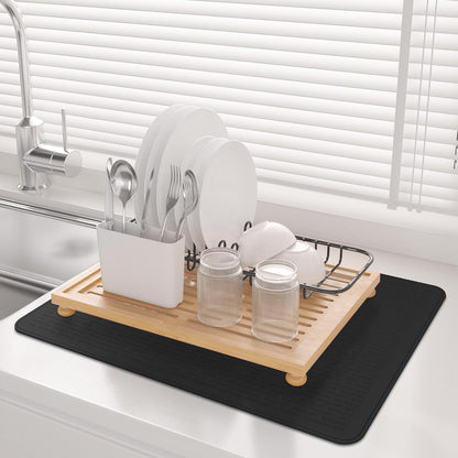 Stove Top Cover for Electric Stove - Food Grade Ceramic Stove top Cover,Silicone XXL Dish Drying Mat, Glass Cooktop Covers, Flat RV Range top Mats (Black,28x20)
