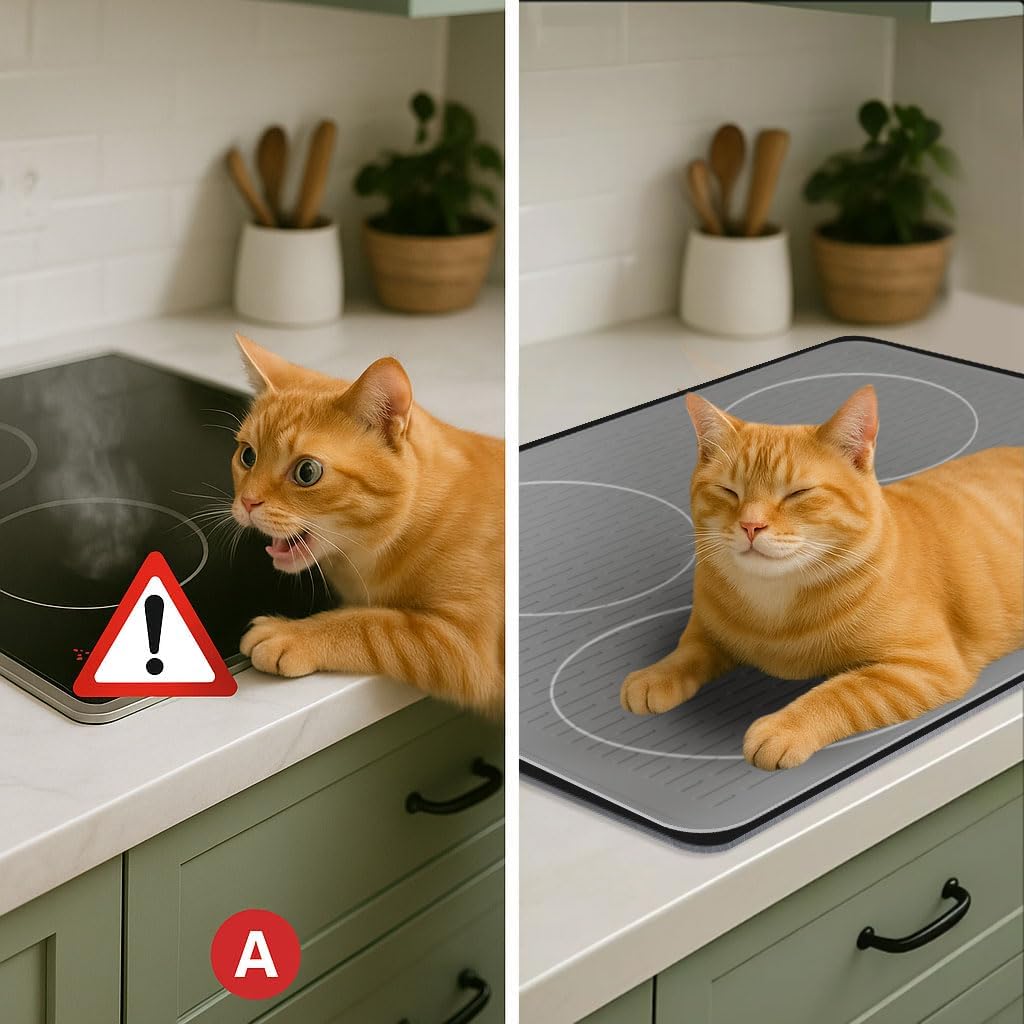 Stove Top Cover for Electric Stove - Food Grade Ceramic Stove top Cover,Silicone XXL Dish Drying Mat, Glass Cooktop Covers, Flat RV Range top Mats (Black,28x20)
