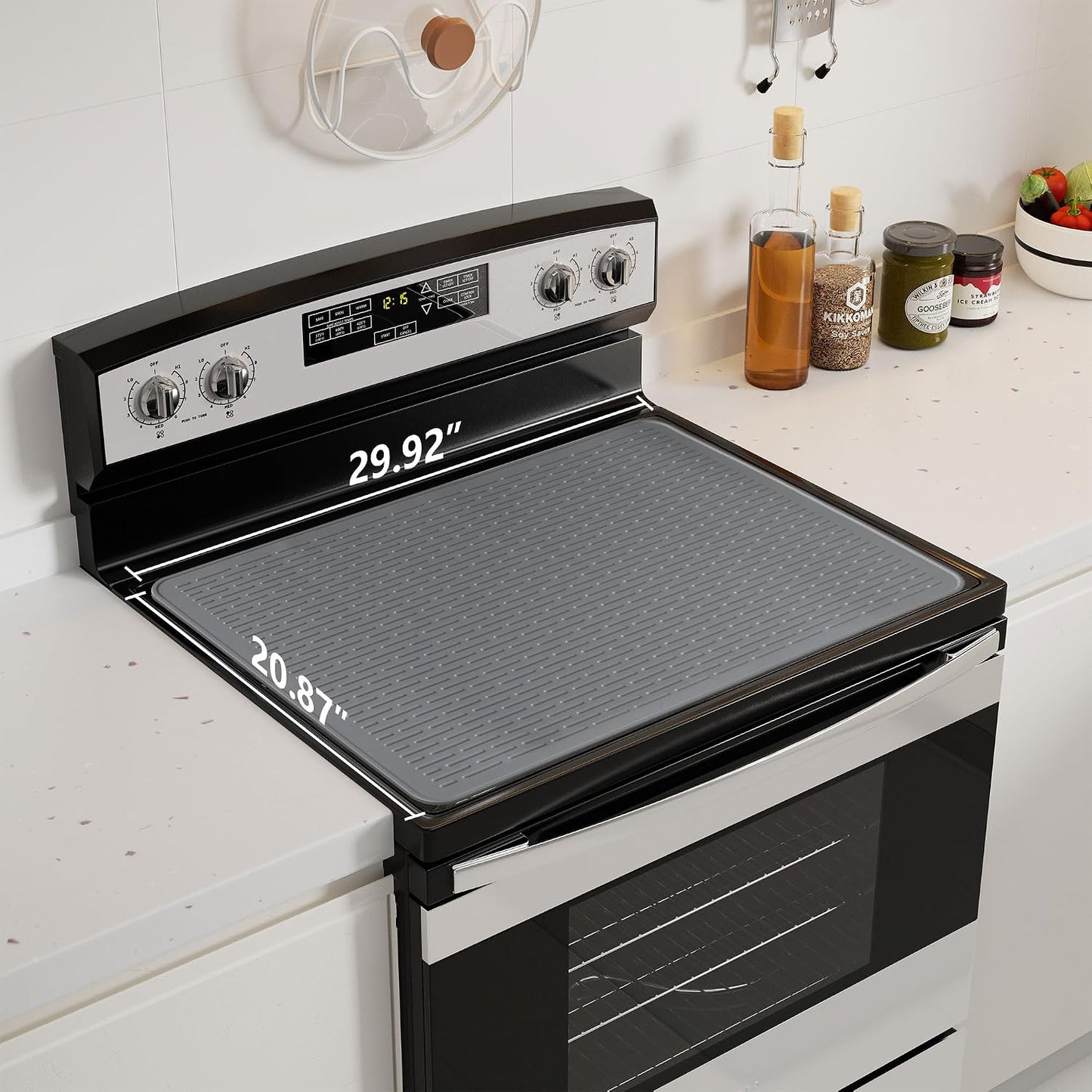 Stove Top Cover for Electric Stove - Food Grade Ceramic Stove top Cover,Silicone XXL Dish Drying Mat, Glass Cooktop Covers, Flat RV Range top Mats (Black,28x20)