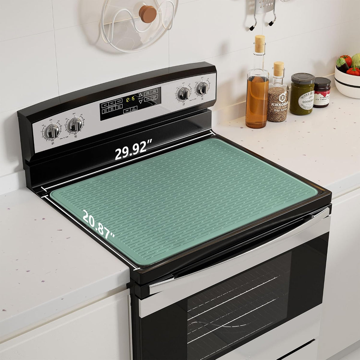 Stove Top Cover for Electric Stove - Food Grade Ceramic Stove top Cover,Silicone XXL Dish Drying Mat, Glass Cooktop Covers, Flat RV Range top Mats (Black,28x20)