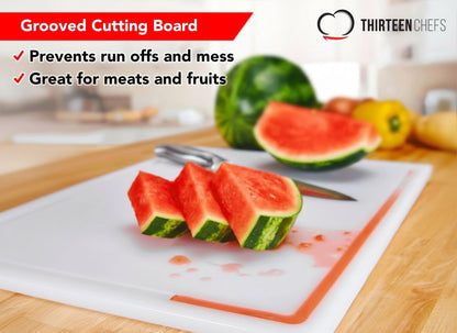 18x12 White Cutting Board with Groove, 1/2" Thick Plastic