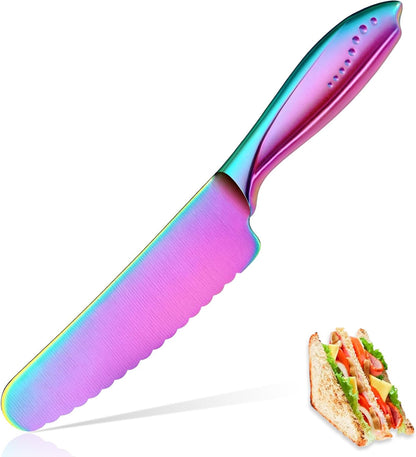 Sandwich Knife, 6 inch Serrated Utility Knife High Carbon Stainless Steel Blade for Bread Vegetable Meat Cutting, Butter Spreader Knife - Rainbow