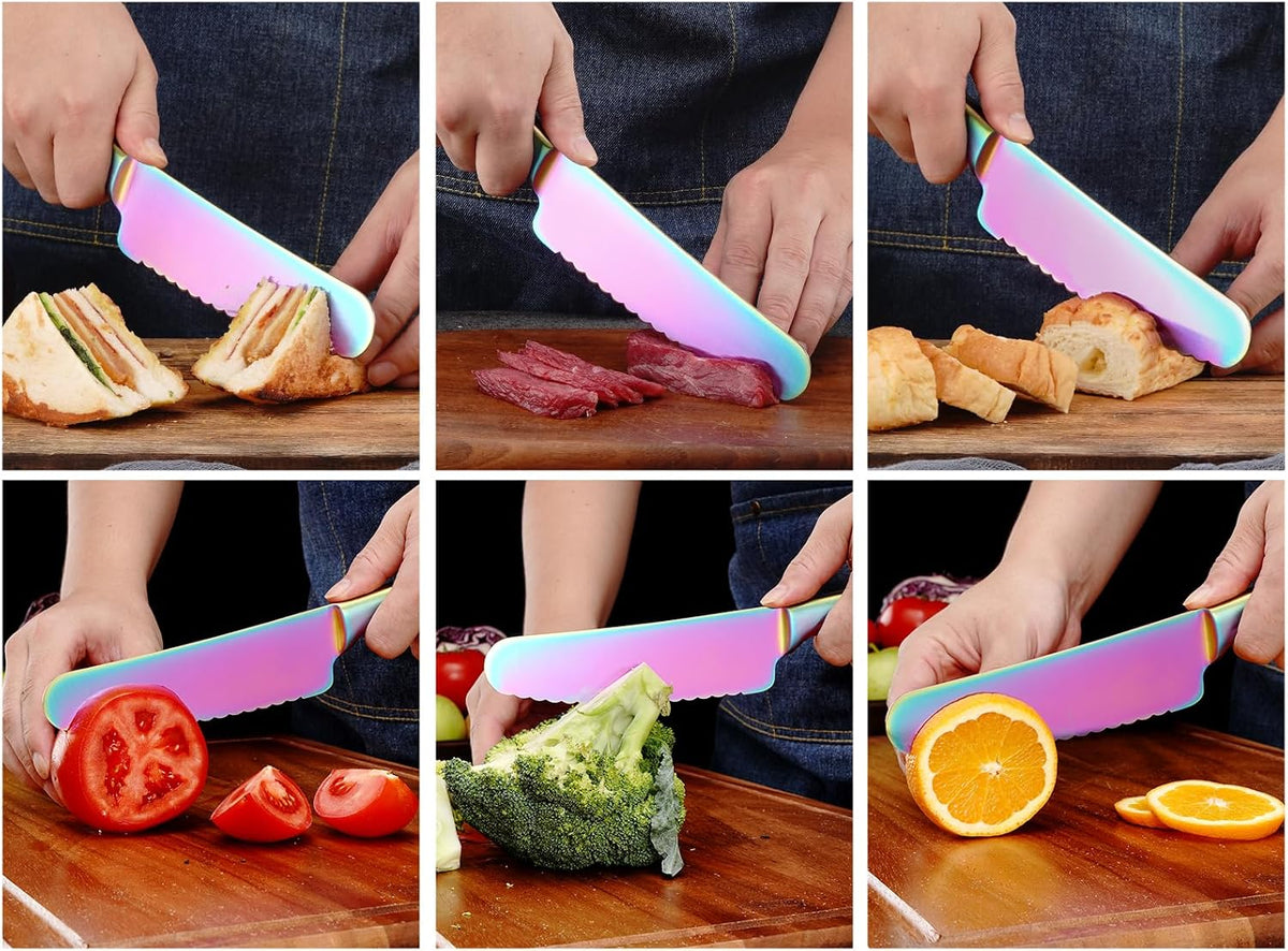 Sandwich Knife, 6 inch Serrated Utility Knife High Carbon Stainless Steel Blade for Bread Vegetable Meat Cutting, Butter Spreader Knife - Rainbow