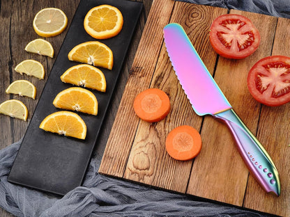 Sandwich Knife, 6 inch Serrated Utility Knife High Carbon Stainless Steel Blade for Bread Vegetable Meat Cutting, Butter Spreader Knife - Rainbow