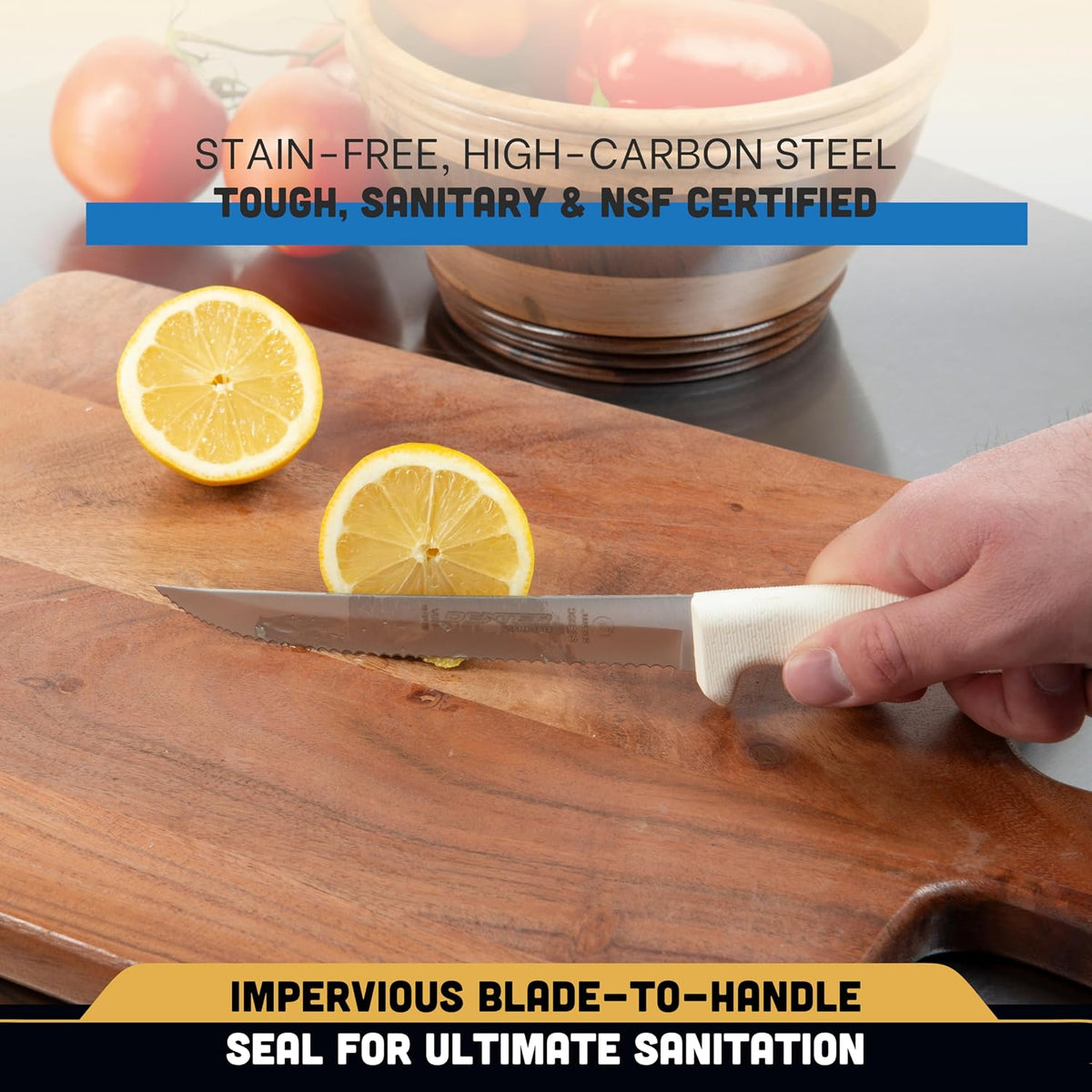 Sani-Safe 6" Scalloped Utility Knife | S156SC-PCP, High-Carbon Steel Blade, White Polypropylene Handle | NSF Certified, Made in USA