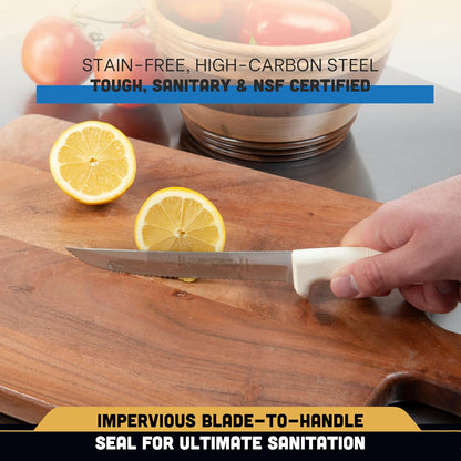 Sani-Safe 6" Scalloped Utility Knife | S156SC-PCP, High-Carbon Steel Blade, White Polypropylene Handle | NSF Certified, Made in USA