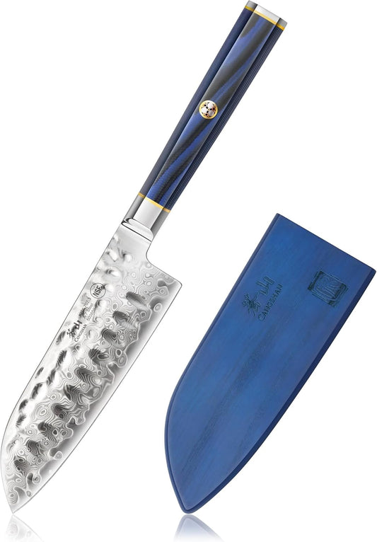 Cangshan KITA Series 5-Inch Santoku Knife with Sheath, High Carbon X-7 Damascus Steel, 503886