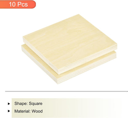 10pcs Basswood Sheet 4 x 4 x 3/8 Inch Unfinished Wood Boards Plywood for Crafts Laser Cutting with Smooth Surfaces