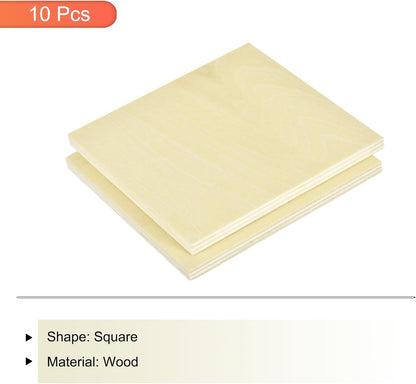 10pcs Basswood Sheet 4 x 4 x 3/8 Inch Unfinished Wood Boards Plywood for Crafts Laser Cutting with Smooth Surfaces