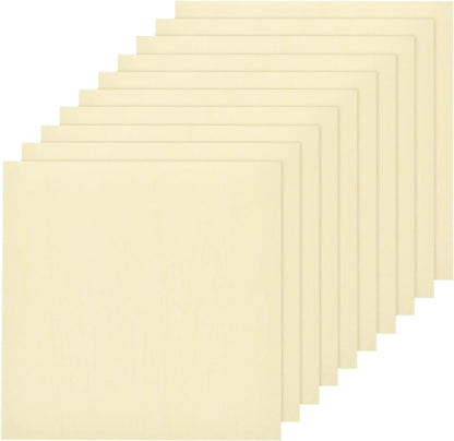 10pcs Basswood Sheet 4 x 4 x 3/8 Inch Unfinished Wood Boards Plywood for Crafts Laser Cutting with Smooth Surfaces