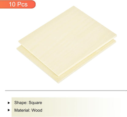 10pcs Basswood Sheet 4 x 4 x 3/8 Inch Unfinished Wood Boards Plywood for Crafts Laser Cutting with Smooth Surfaces
