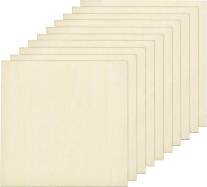 10pcs Basswood Sheet 4 x 4 x 3/8 Inch Unfinished Wood Boards Plywood for Crafts Laser Cutting with Smooth Surfaces