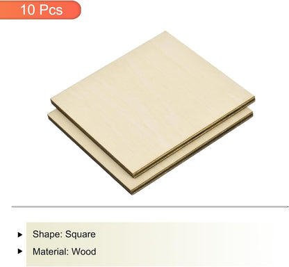 10pcs Basswood Sheet 4 x 4 x 3/8 Inch Unfinished Wood Boards Plywood for Crafts Laser Cutting with Smooth Surfaces