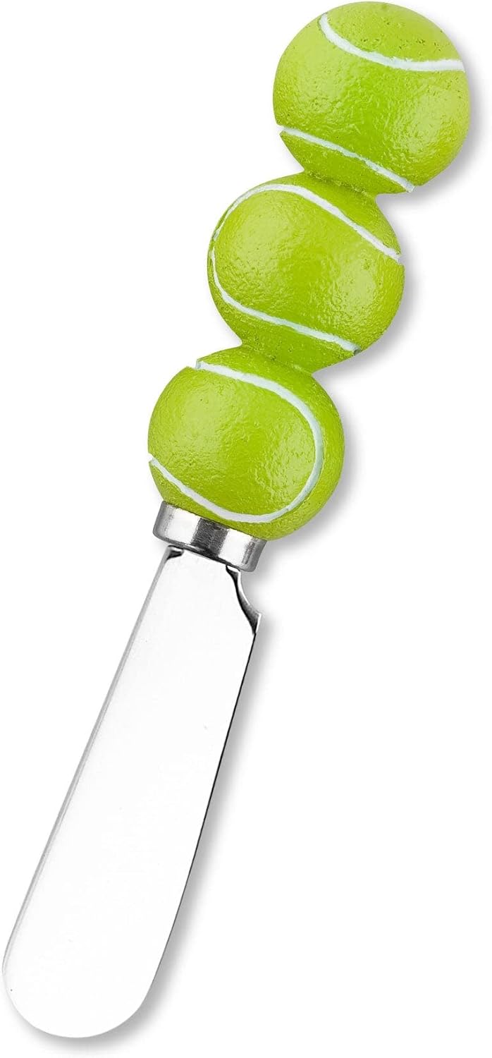 UP Tennis Themed Cheese Spreaders, Hand-Painted Resin Handles with Stainless Steel Blades for Spreading Cream Cheese, Butter, and Jam, Assorted Designs, Set of 4