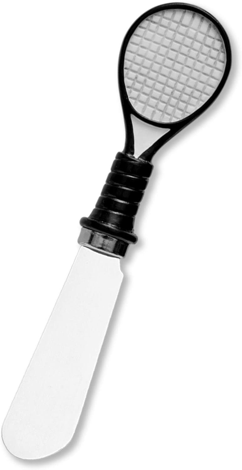 UP Tennis Themed Cheese Spreaders, Hand-Painted Resin Handles with Stainless Steel Blades for Spreading Cream Cheese, Butter, and Jam, Assorted Designs, Set of 4