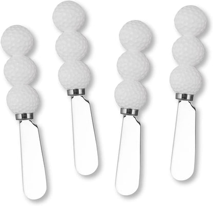 UP Tennis Themed Cheese Spreaders, Hand-Painted Resin Handles with Stainless Steel Blades for Spreading Cream Cheese, Butter, and Jam, Assorted Designs, Set of 4