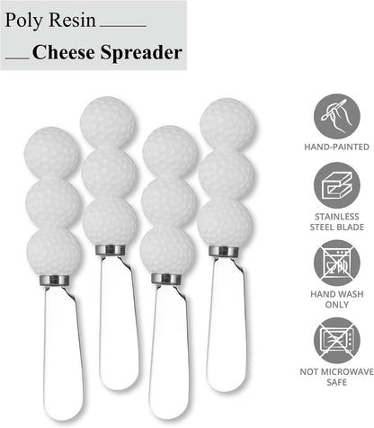 UP Tennis Themed Cheese Spreaders, Hand-Painted Resin Handles with Stainless Steel Blades for Spreading Cream Cheese, Butter, and Jam, Assorted Designs, Set of 4