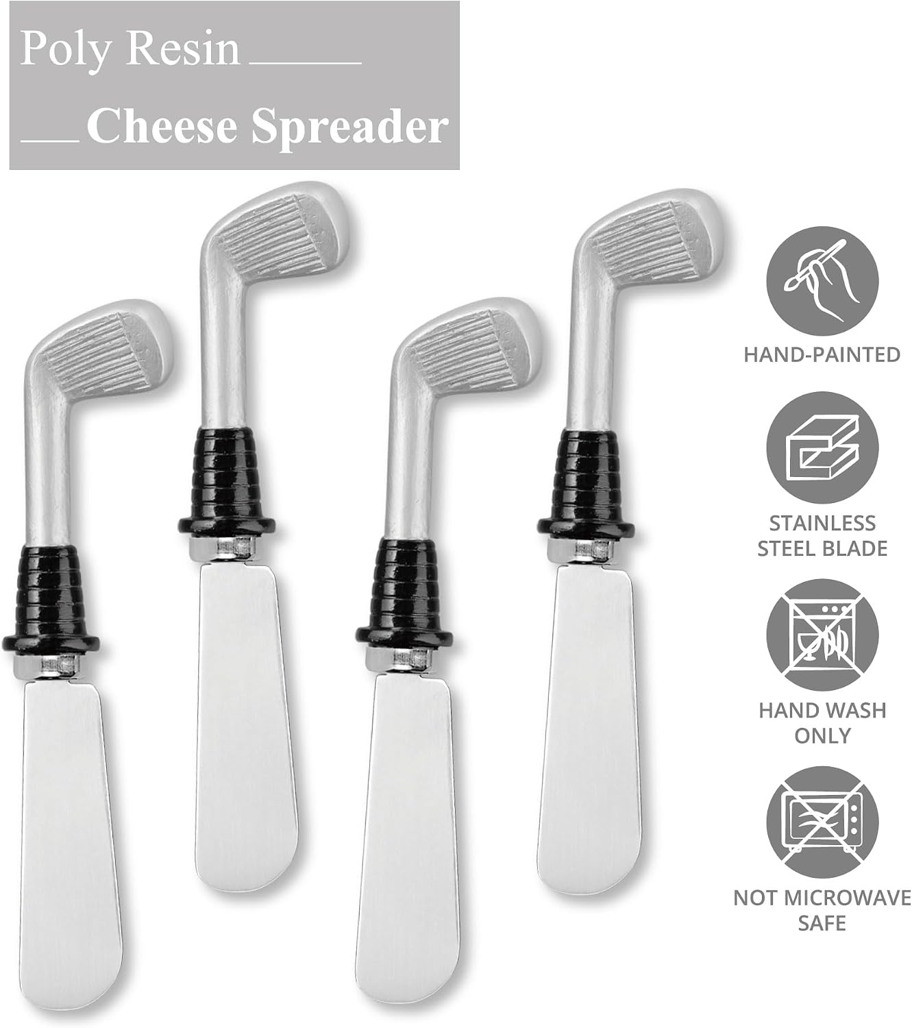 UP Tennis Themed Cheese Spreaders, Hand-Painted Resin Handles with Stainless Steel Blades for Spreading Cream Cheese, Butter, and Jam, Assorted Designs, Set of 4