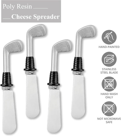 UP Tennis Themed Cheese Spreaders, Hand-Painted Resin Handles with Stainless Steel Blades for Spreading Cream Cheese, Butter, and Jam, Assorted Designs, Set of 4