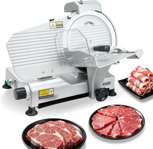 Commercial Meat Slicer, 320W Electric Deli Slicer Machine with 10 inch SUS420 Blade, 0-0.4 inch Adjustable Thickness, for Frozen Meat, Ham, Baguett, Steak