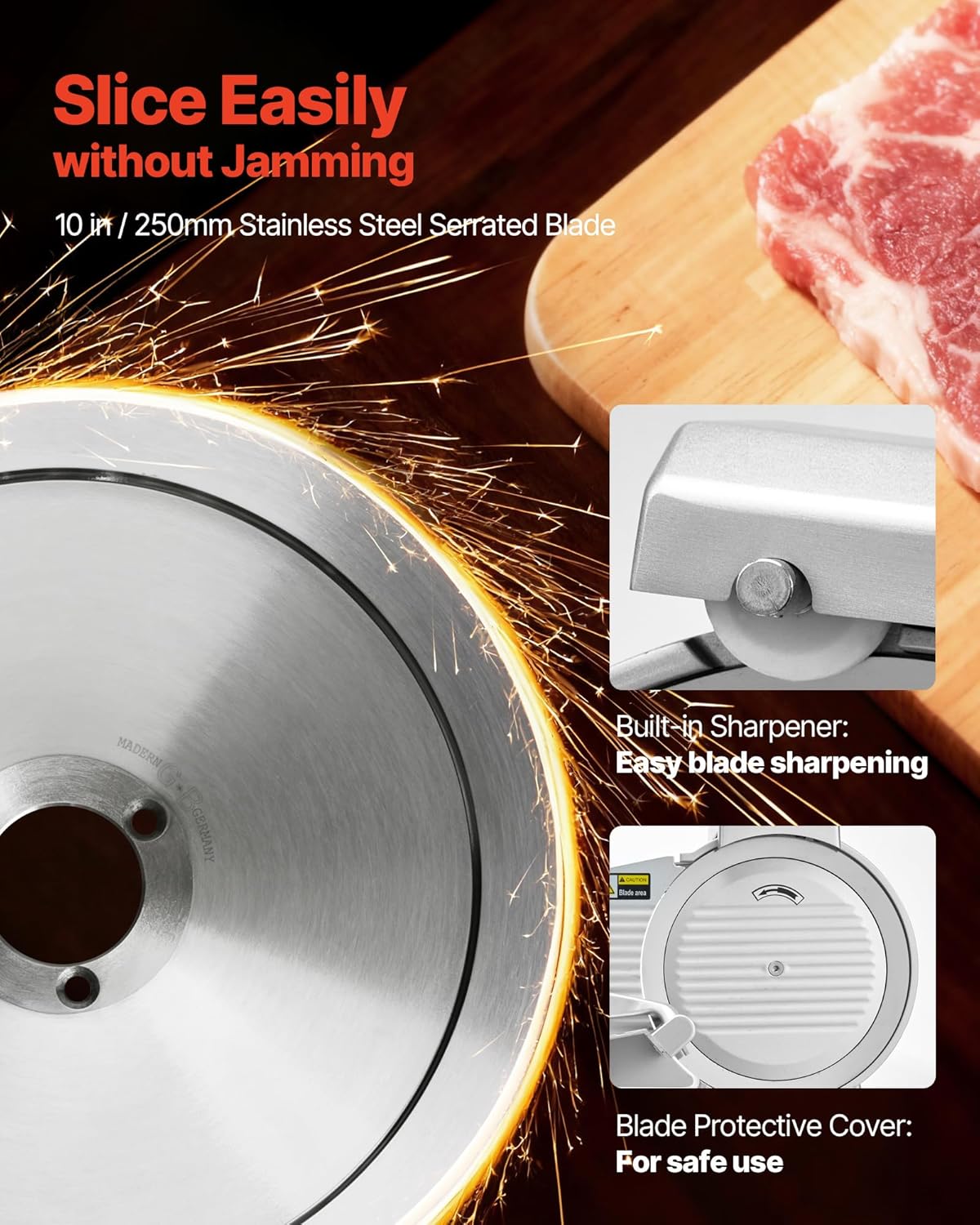 Commercial Meat Slicer, 320W Electric Deli Slicer Machine with 10 inch SUS420 Blade, 0-0.4 inch Adjustable Thickness, for Frozen Meat, Ham, Baguett, Steak