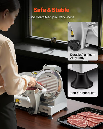 Commercial Meat Slicer, 320W Electric Deli Slicer Machine with 10 inch SUS420 Blade, 0-0.4 inch Adjustable Thickness, for Frozen Meat, Ham, Baguett, Steak