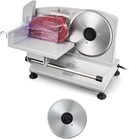 Commercial Meat Slicer, 320W Electric Deli Slicer Machine with 10 inch SUS420 Blade, 0-0.4 inch Adjustable Thickness, for Frozen Meat, Ham, Baguett, Steak