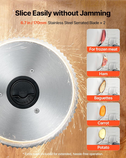 Commercial Meat Slicer, 320W Electric Deli Slicer Machine with 10 inch SUS420 Blade, 0-0.4 inch Adjustable Thickness, for Frozen Meat, Ham, Baguett, Steak