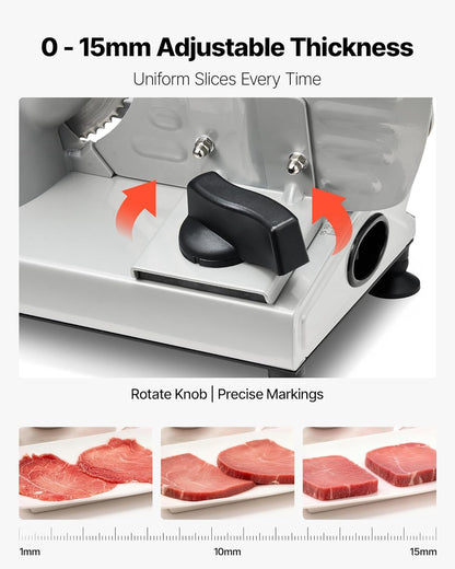 Commercial Meat Slicer, 320W Electric Deli Slicer Machine with 10 inch SUS420 Blade, 0-0.4 inch Adjustable Thickness, for Frozen Meat, Ham, Baguett, Steak