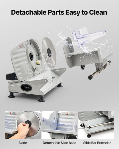 Commercial Meat Slicer, 320W Electric Deli Slicer Machine with 10 inch SUS420 Blade, 0-0.4 inch Adjustable Thickness, for Frozen Meat, Ham, Baguett, Steak