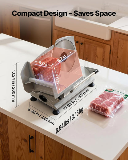 Commercial Meat Slicer, 320W Electric Deli Slicer Machine with 10 inch SUS420 Blade, 0-0.4 inch Adjustable Thickness, for Frozen Meat, Ham, Baguett, Steak