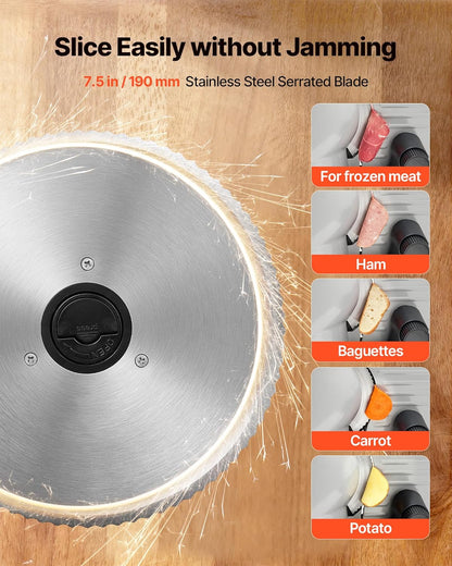 Commercial Meat Slicer, 320W Electric Deli Slicer Machine with 10 inch SUS420 Blade, 0-0.4 inch Adjustable Thickness, for Frozen Meat, Ham, Baguett, Steak