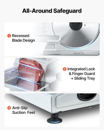 Commercial Meat Slicer, 320W Electric Deli Slicer Machine with 10 inch SUS420 Blade, 0-0.4 inch Adjustable Thickness, for Frozen Meat, Ham, Baguett, Steak