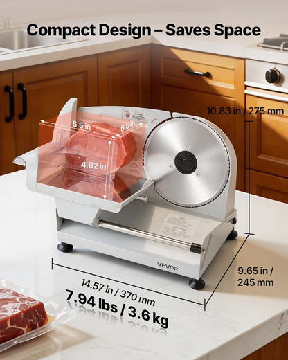 Commercial Meat Slicer, 320W Electric Deli Slicer Machine with 10 inch SUS420 Blade, 0-0.4 inch Adjustable Thickness, for Frozen Meat, Ham, Baguett, Steak