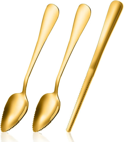 Grapefruit Spoon Knife Serrated Edge Stainless Steel Grape fruit Utensil Tool Dessert Spoons for Citrus Lemon Kiwi Salads Melon Lime Pitaya Apple Fruit Puree (3 PCS)