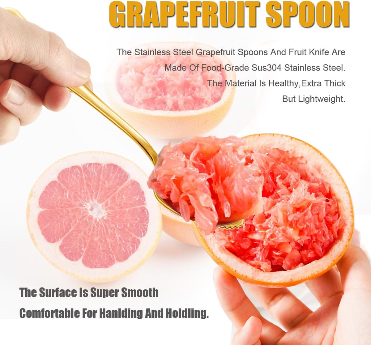 Grapefruit Spoon Knife Serrated Edge Stainless Steel Grape fruit Utensil Tool Dessert Spoons for Citrus Lemon Kiwi Salads Melon Lime Pitaya Apple Fruit Puree (3 PCS)