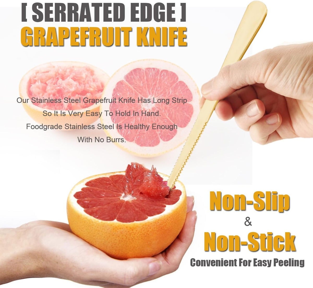 Grapefruit Spoon Knife Serrated Edge Stainless Steel Grape fruit Utensil Tool Dessert Spoons for Citrus Lemon Kiwi Salads Melon Lime Pitaya Apple Fruit Puree (3 PCS)