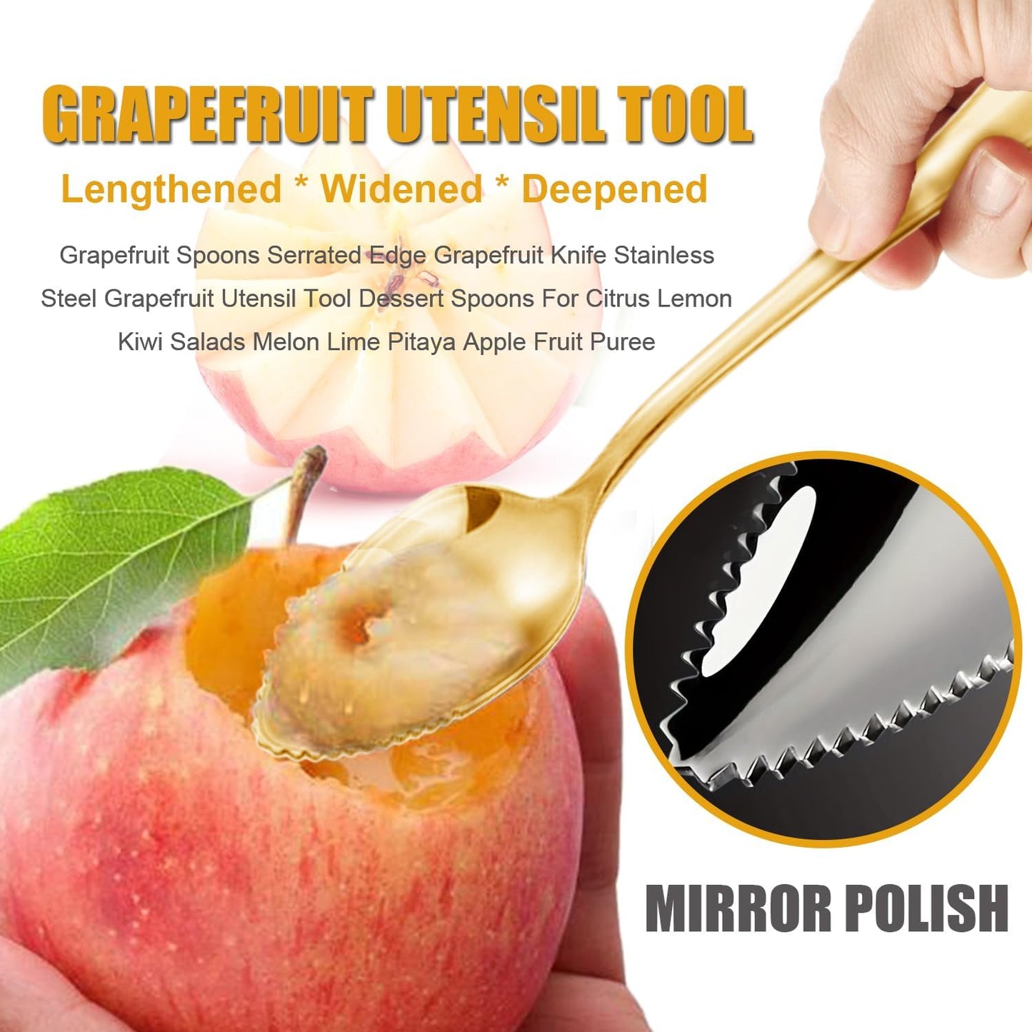 Grapefruit Spoon Knife Serrated Edge Stainless Steel Grape fruit Utensil Tool Dessert Spoons for Citrus Lemon Kiwi Salads Melon Lime Pitaya Apple Fruit Puree (3 PCS)