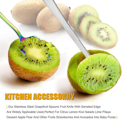 Grapefruit Spoon Knife Serrated Edge Stainless Steel Grape fruit Utensil Tool Dessert Spoons for Citrus Lemon Kiwi Salads Melon Lime Pitaya Apple Fruit Puree (3 PCS)