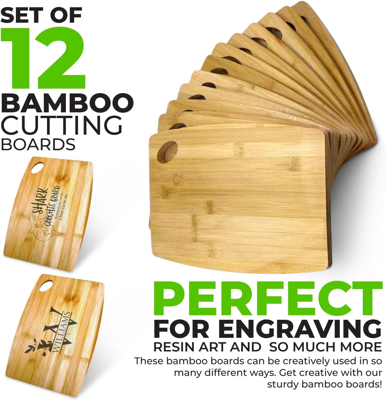 Bulk Plain Bamboo Cutting Board (Set of 12) | For Customized, Personalized Engraving Purpose | Wholesale Premium Blank Bamboo Board (Rectangular 12" X 9")