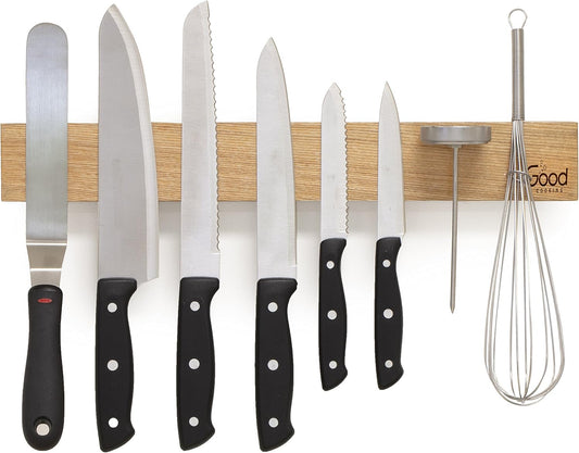 Magnetic Knife Strip w XL 18" Design- Powerful Magnet Wooden Knife Rack for Easy Wall Mounting- Secure your Knives and Utensils and Free Up Space