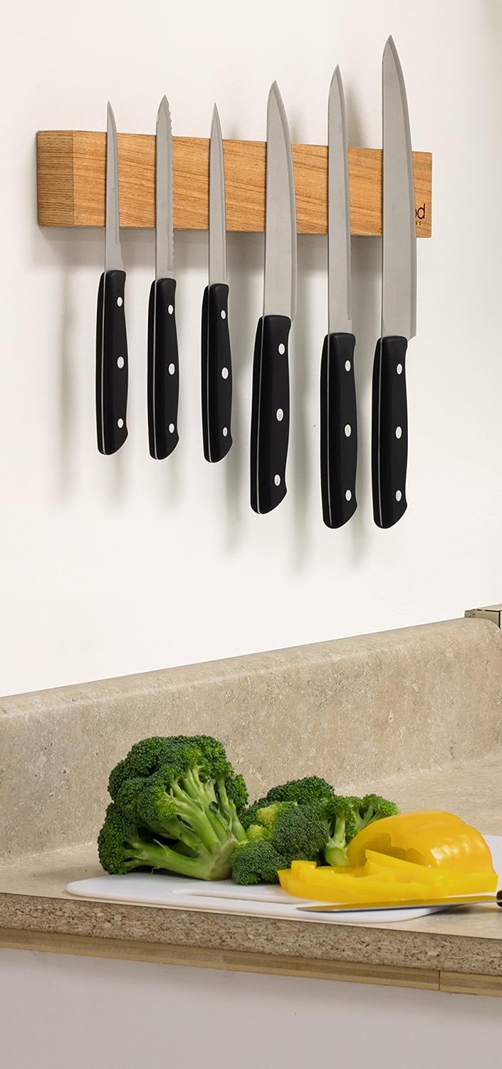 Magnetic Knife Strip w XL 18" Design- Powerful Magnet Wooden Knife Rack for Easy Wall Mounting- Secure your Knives and Utensils and Free Up Space