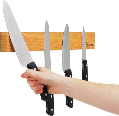 Magnetic Knife Strip w XL 18" Design- Powerful Magnet Wooden Knife Rack for Easy Wall Mounting- Secure your Knives and Utensils and Free Up Space