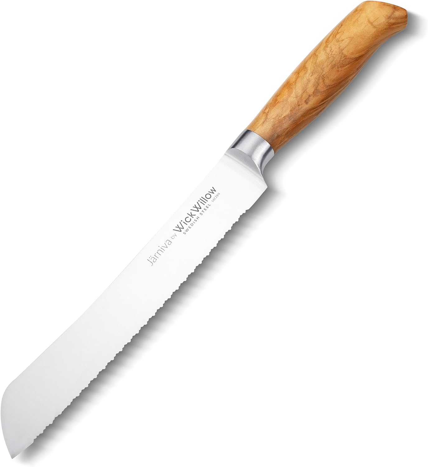 8” Double Serrated Bread Knife – Swedish Steel, Olive Wood | Perfect for sourdough, homemade bread and artisan loaves. Hand wash only. Gift box included.