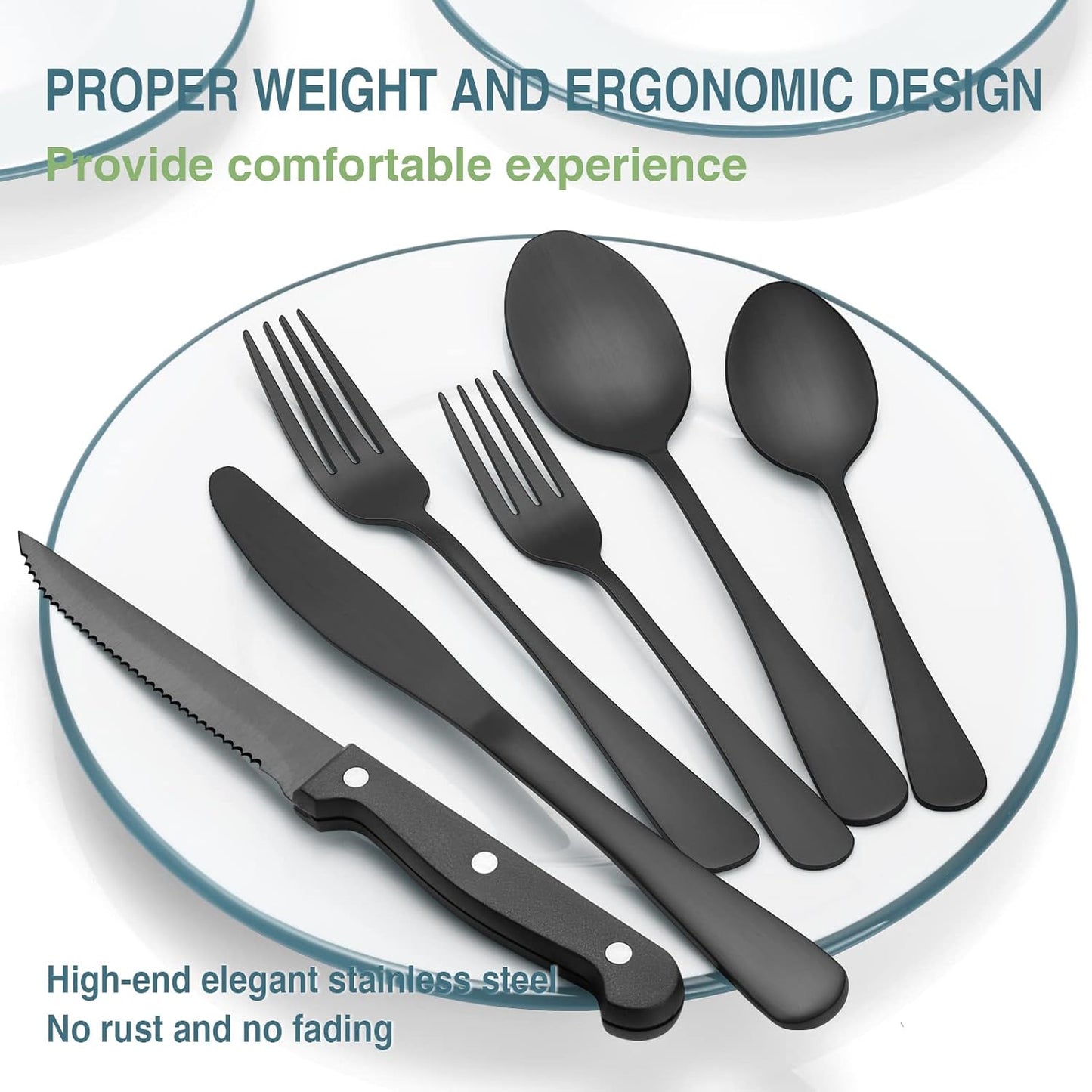 Black Silverware Set, 49-Piece Flatware Set with Drawer Organizer, Durable Stainless Steel Cutlery Set for 8, Tableware Eating Utensils with Steak Knives for Home Restaurant
