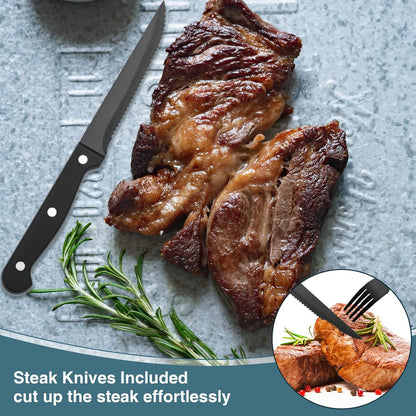 Black Silverware Set, 49-Piece Flatware Set with Drawer Organizer, Durable Stainless Steel Cutlery Set for 8, Tableware Eating Utensils with Steak Knives for Home Restaurant