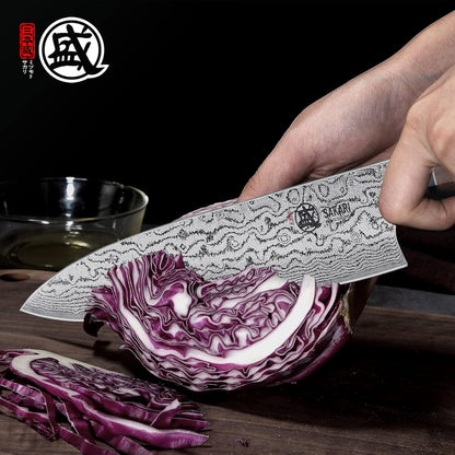 8 inch Kiritsuke Chef Knife & Japanese Sushi Knife, Hand Forged AUS-10 Damascus Steel with Shadowwood Handle & Sandalwood Box