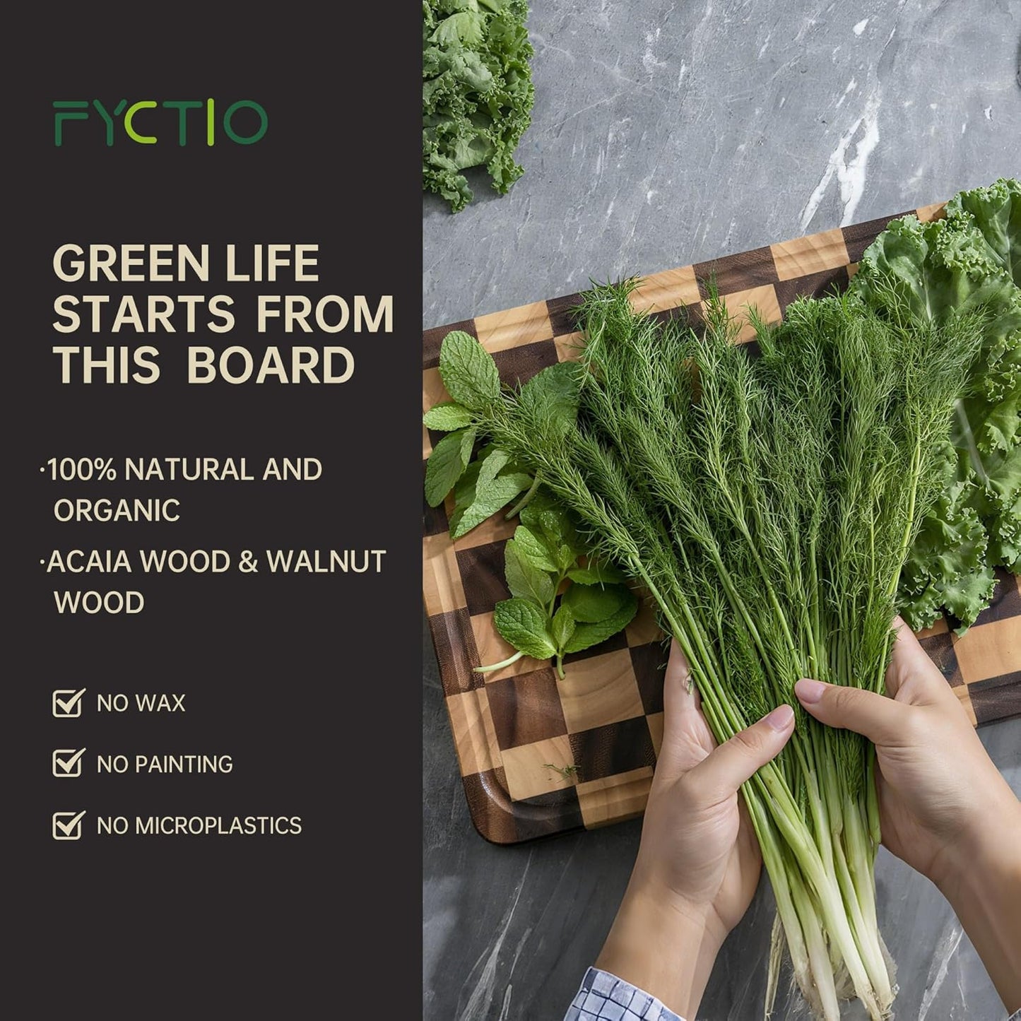 Checkered Cutting Boards for Kitchen, Wooden Cutting Board Set, Acacia Chopping Board with Juice Grooves & Handles, Butcher Block Serving Tray for Meat, Vegetables and Fruits, 3pcs